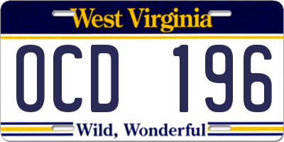 WV license plate OCD196