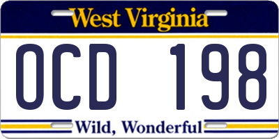 WV license plate OCD198