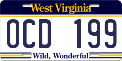 WV license plate OCD199