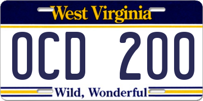 WV license plate OCD200