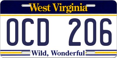 WV license plate OCD206
