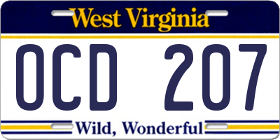 WV license plate OCD207