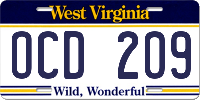 WV license plate OCD209