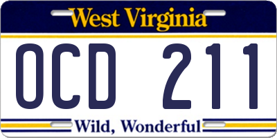 WV license plate OCD211