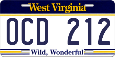 WV license plate OCD212