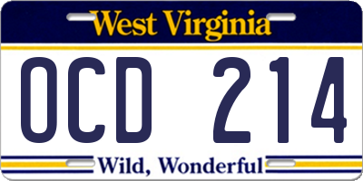 WV license plate OCD214
