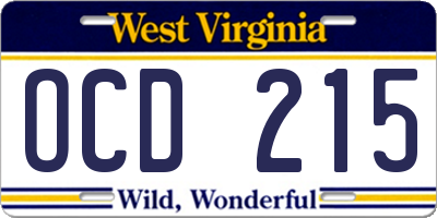 WV license plate OCD215
