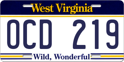 WV license plate OCD219