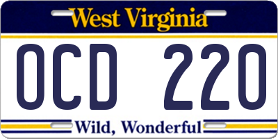 WV license plate OCD220