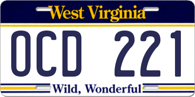 WV license plate OCD221