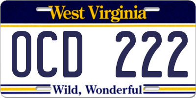 WV license plate OCD222