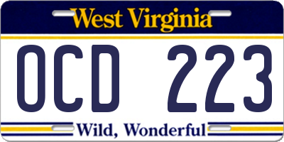 WV license plate OCD223