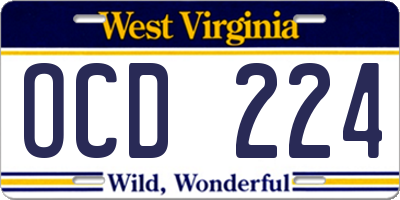 WV license plate OCD224
