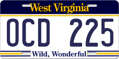 WV license plate OCD225