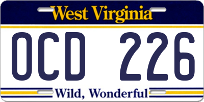 WV license plate OCD226