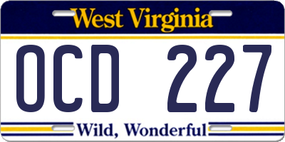 WV license plate OCD227