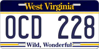WV license plate OCD228