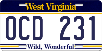 WV license plate OCD231