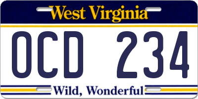 WV license plate OCD234