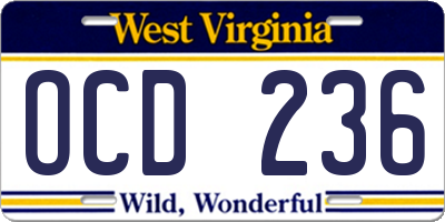 WV license plate OCD236