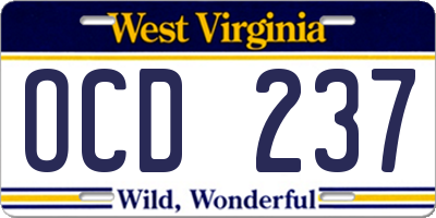 WV license plate OCD237
