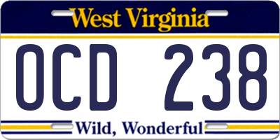 WV license plate OCD238