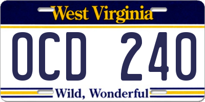 WV license plate OCD240