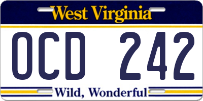 WV license plate OCD242