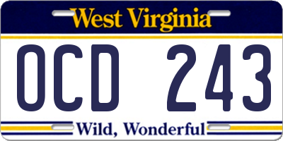 WV license plate OCD243