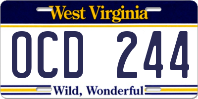 WV license plate OCD244