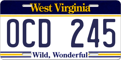 WV license plate OCD245