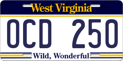 WV license plate OCD250