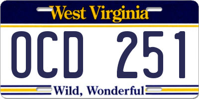 WV license plate OCD251