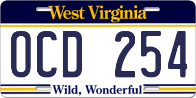 WV license plate OCD254