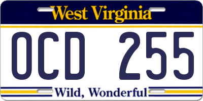 WV license plate OCD255