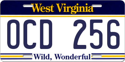 WV license plate OCD256
