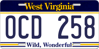 WV license plate OCD258