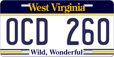 WV license plate OCD260
