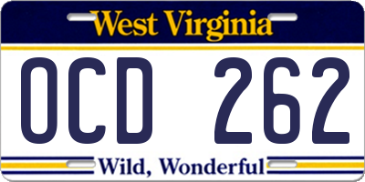 WV license plate OCD262