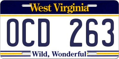 WV license plate OCD263
