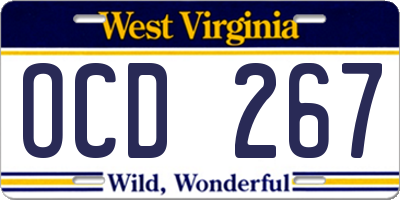 WV license plate OCD267