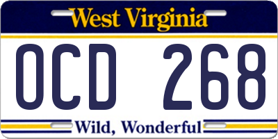 WV license plate OCD268