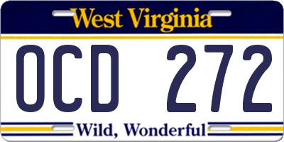WV license plate OCD272