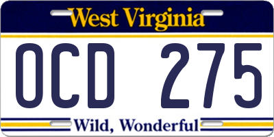 WV license plate OCD275
