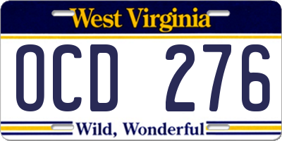 WV license plate OCD276