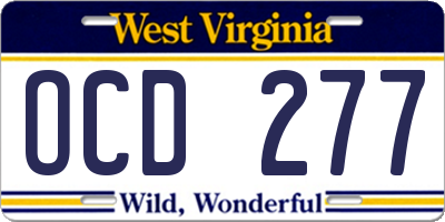 WV license plate OCD277
