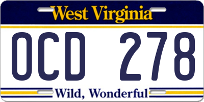 WV license plate OCD278