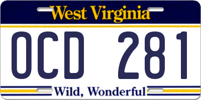 WV license plate OCD281