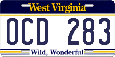 WV license plate OCD283