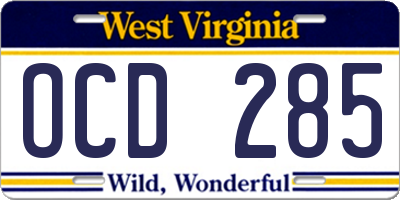 WV license plate OCD285